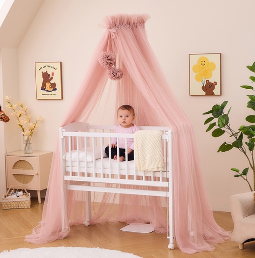 "Alavya Home Betthimmel aus Tüll mit Pompons - Beige image"