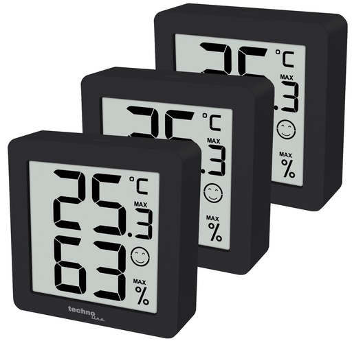 "WS9425 Thermo-Hygrometer 3er Set schwarz – Digitales Thermometer & Hygrometer für Innenräume, Temperatur- und Luftfeuchtigkeitsmesser, MIN/MAX, Komfortanzeige, Magnet & Wandhalterung image"