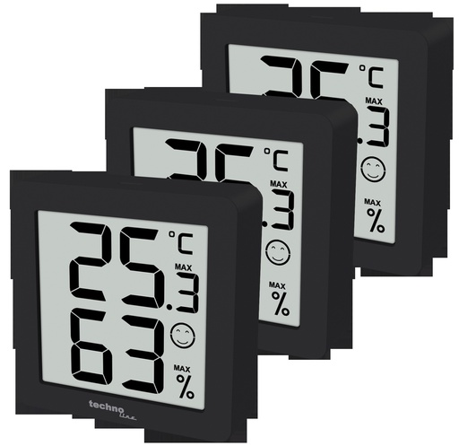 "WS9425 Thermo-Hygrometer 3er Set schwarz – Digitales Thermometer & Hygrometer für Innenräume, Temperatur- und Luftfeuchtigkeitsmesser, MIN/MAX, Komfortanzeige, Magnet & Wandhalterung image"