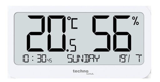 "WS9455 Thermo-Hygrometer mit mit extrem scharfen Display ohne Verschwimmen der LCD Anzeige, selbst wenn der Winkel ungünstig ist, Innenthermometer & Hygrometer, Temperatur- und Luftfeuchtigkeitsanzeige, Max/Min-Werte, Kalender, großes LCD-Display, weiß image"