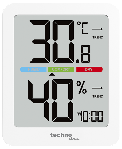 "WS9456 Thermo-Hygrometer mit Uhrzeit, Innenthermometer & Hygrometer, Raumklima-Monitor, Komfortanzeige, Min/Max-Speicher, Trendanzeige, Hintergrundbeleuchtung über Berührungs-Sensor, weiß image"