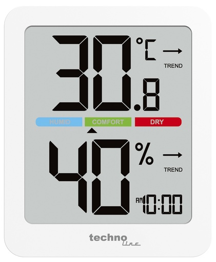 "WS9456 Thermo-Hygrometer mit Uhrzeit, Innenthermometer & Hygrometer, Raumklima-Monitor, Komfortanzeige, Min/Max-Speicher, Trendanzeige, Hintergrundbeleuchtung über Berührungs-Sensor, weiß image"