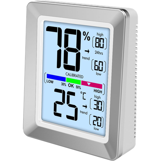 "WS9460 Raumklimastation mit moderne Front, farbige Anzeige, Touchsensor für Beleuchtung, silber - weiß image"