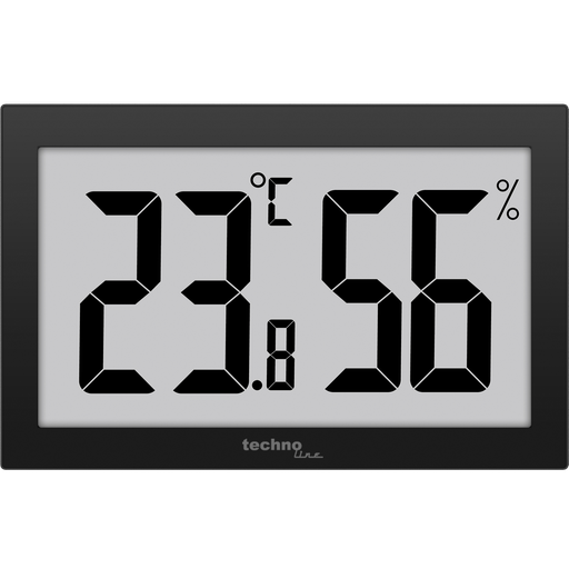 "WS9465 Bürothermometer, Thermometer - Hygrometer, Temperatur- und Luftfeuchteüberwachung, sehr gut ablesbares Display, schwarz, mit etra großer Anziege für Büro, Hotel, Foyer, Zuhause image"
