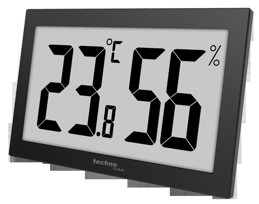 "WS9465 Bürothermometer, Thermometer - Hygrometer, Temperatur- und Luftfeuchteüberwachung, sehr gut ablesbares Display, schwarz, mit etra großer Anziege für Büro, Hotel, Foyer, Zuhause image"