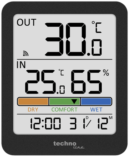 "WS9488 Funk-Thermo-Hygrometer mit Außensensor, Innen- & Außentemperatur, Luftfeuchtigkeit, Komfortanzeige, Max/Min-Speicher, Uhr, Datum, Hintergrundbeleuchtung image"