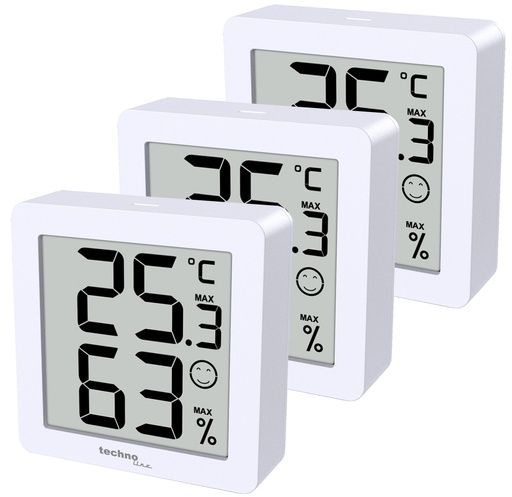"WS9425 Thermo-Hygrometer 3er Set weiß – Digitales Thermometer & Hygrometer für Innenräume, Temperatur- und Luftfeuchtigkeitsmesser, MIN/MAX, Komfortanzeige, Magnet & Wandhalterung image"