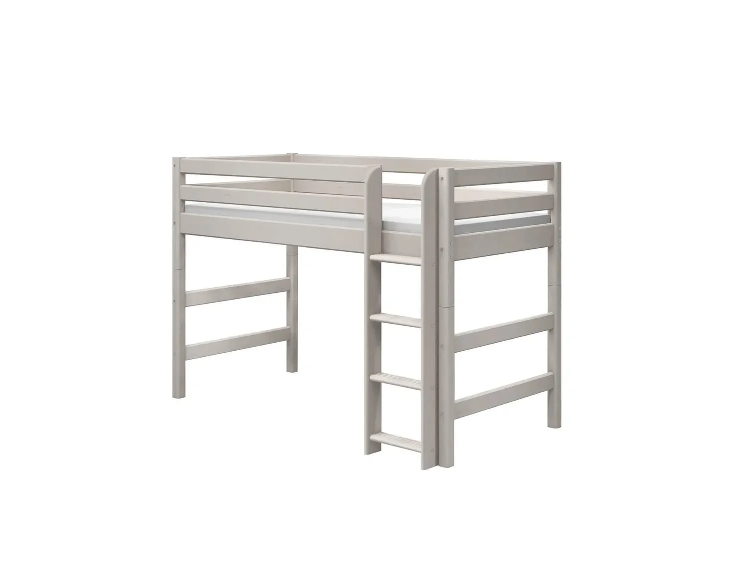 "FLEXA Etagenbett, Hochbett, Mittelhohes Bett mit gerader Leiter - Massivholz Kiefer, 90x200 cm, Platzsparende Lösung, Farbe: Grau gewaschene Kiefer image"