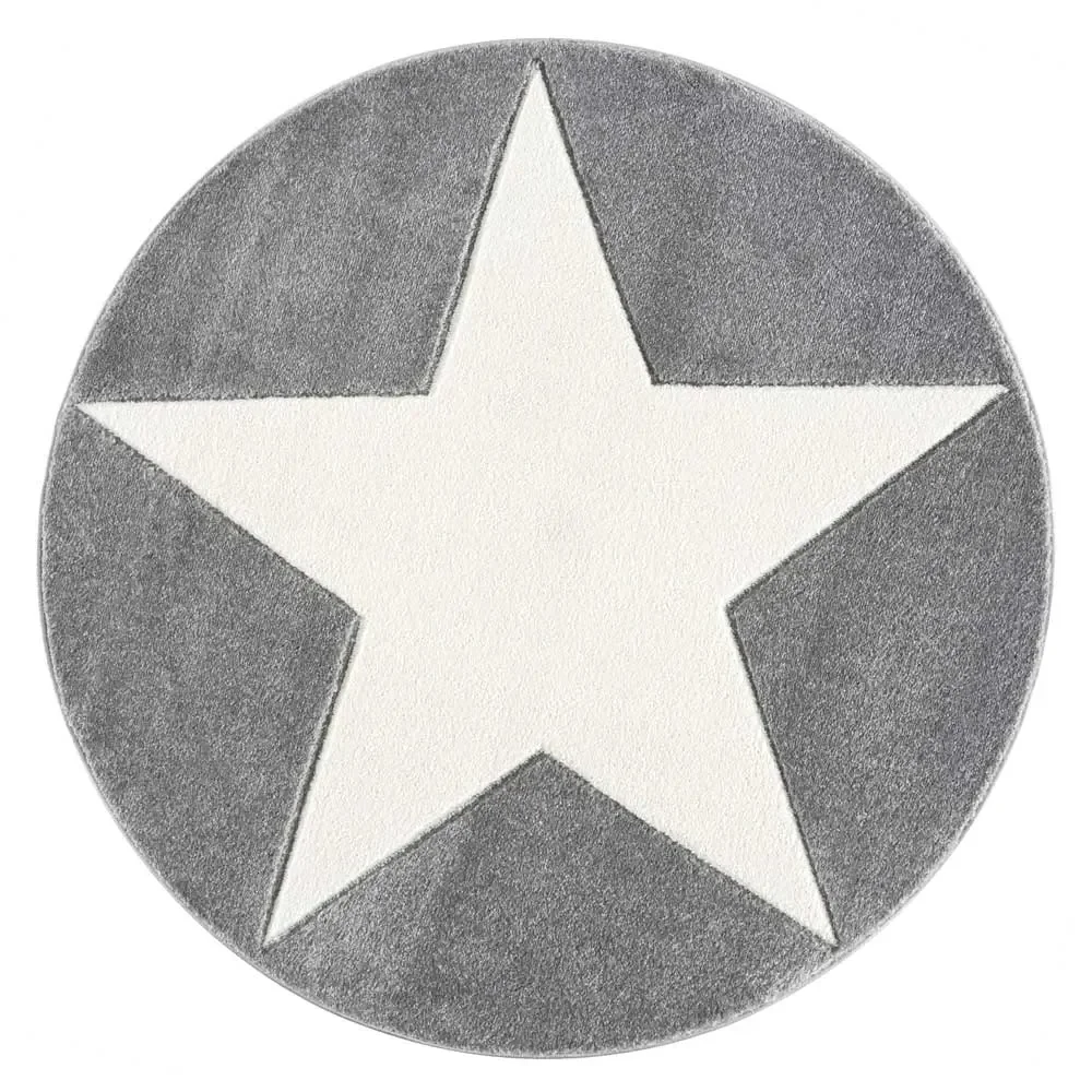 "Livone Teppich Stern weiss auf grau rund, Teppichgrösse: Ø 133 cm image"