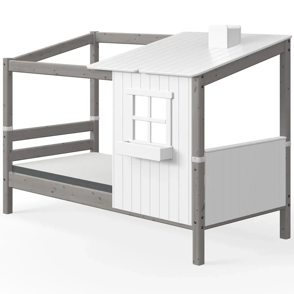 Flexa Einzelbett Haus mit halbem Dach weiss grau
