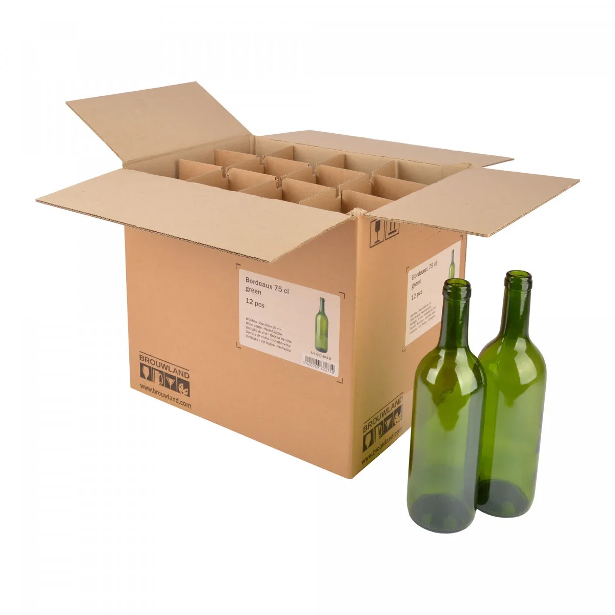 12er Weinflaschen-Karton (Bordeaux 75 cl) - Stabile & umweltfreundliche Flaschen