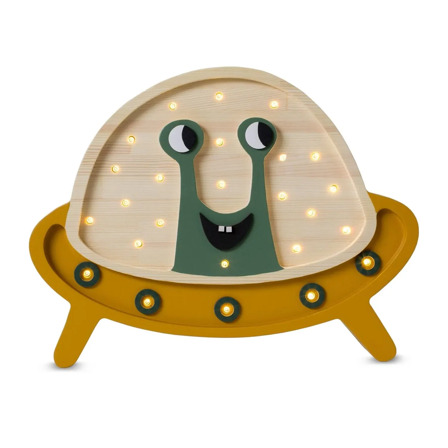 Little Lights Nachtlicht Kinder, Nachtlampe UFO - 100% Kiefernholz natur, Farbe: Senf/Holz