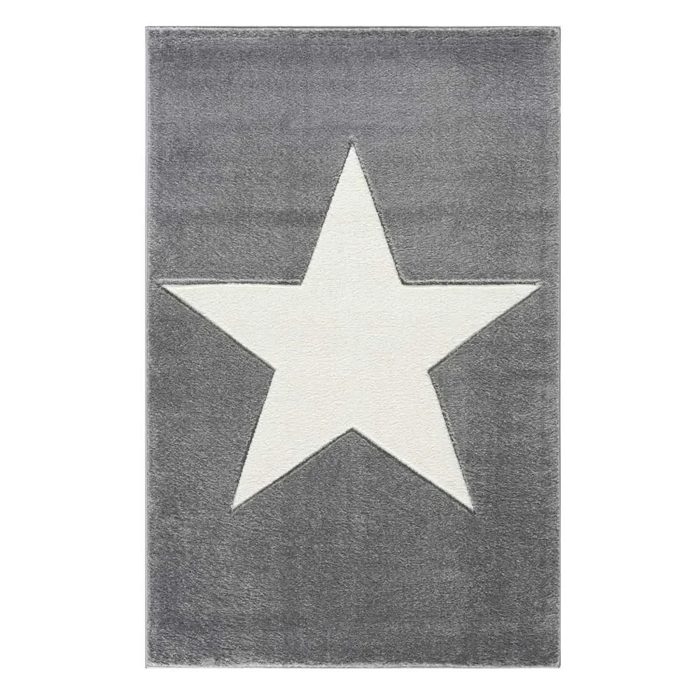 "Livone Kinderteppich Stern weiss auf grau, Teppichgrösse: 120 x 180 cm image"