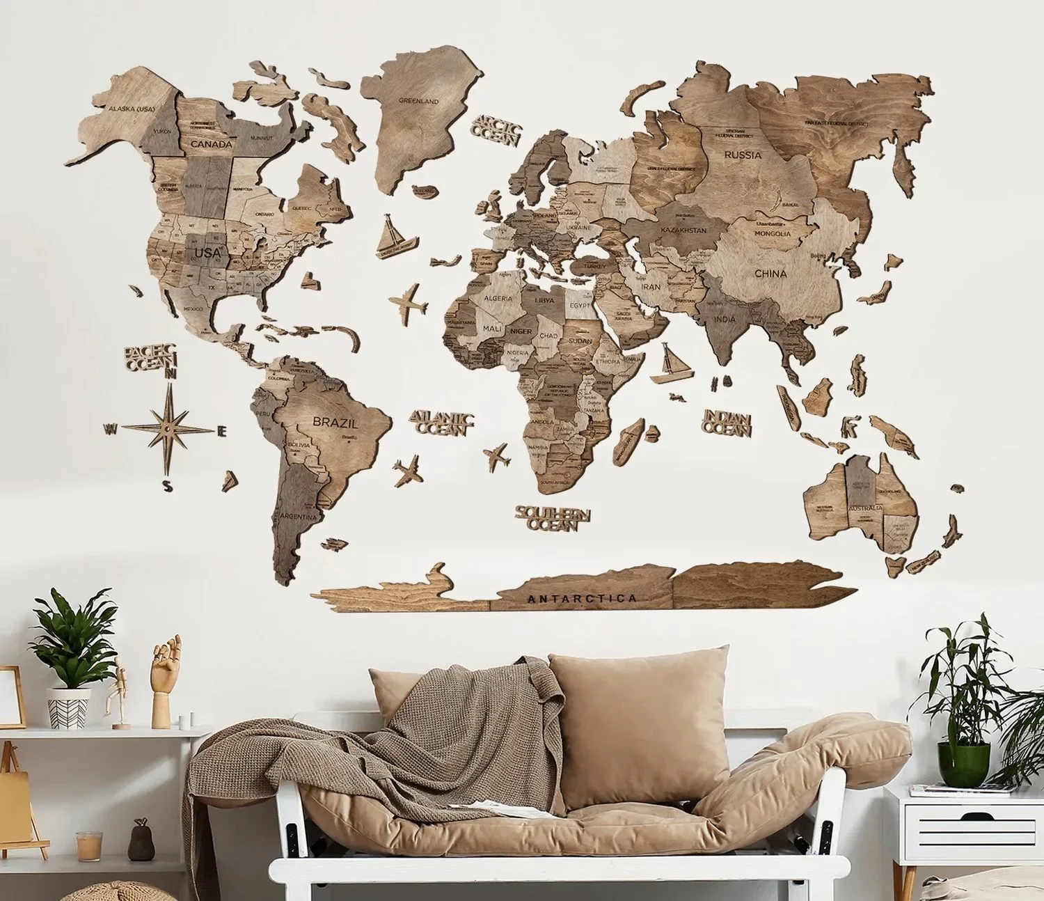"Weltkarte holz, Landkarte Welt, Weltkarte Wanddeko 3D - Enjoy The Wood, Terra Prime, Weltkarte Größe: M image"