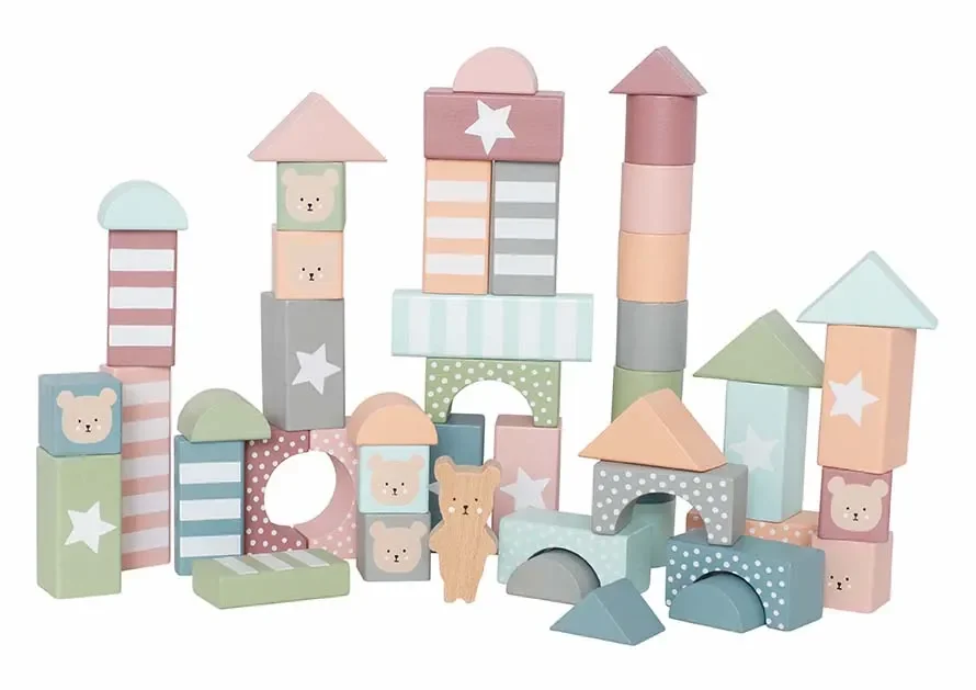 "Jabadabado Kinderspielzeug, Bauklötze, Bausteine Spielzeug - Set Teddy, Farbe: Rosa. Grün. Blau image"