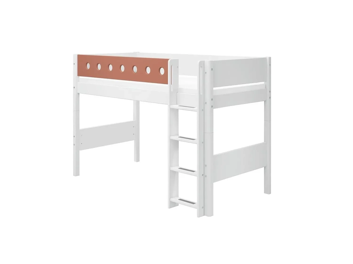 FLEXA Hochbett, Mittelhohes Bett - Mitwachsendes, Kinderbett mit Stauraum, 90x20