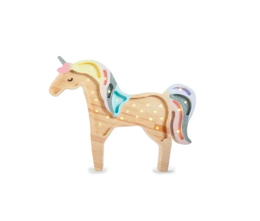 Little Lights Nachtlicht Kinder, Nachtlampe Einhorn - 100% Kiefernholz natur
