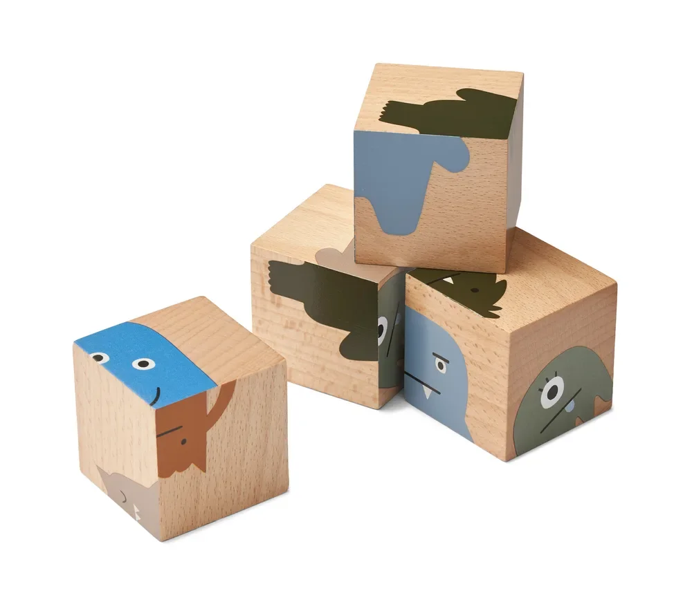 Liewood Puzzle, Holz Puzzle, Holzwürfel - Aage, Farbe: Monster / Nature