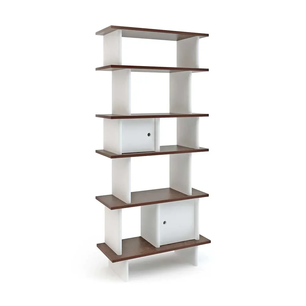 "Oeuf Bücherregal Mini Library schmal Walnuss mit weiß image"