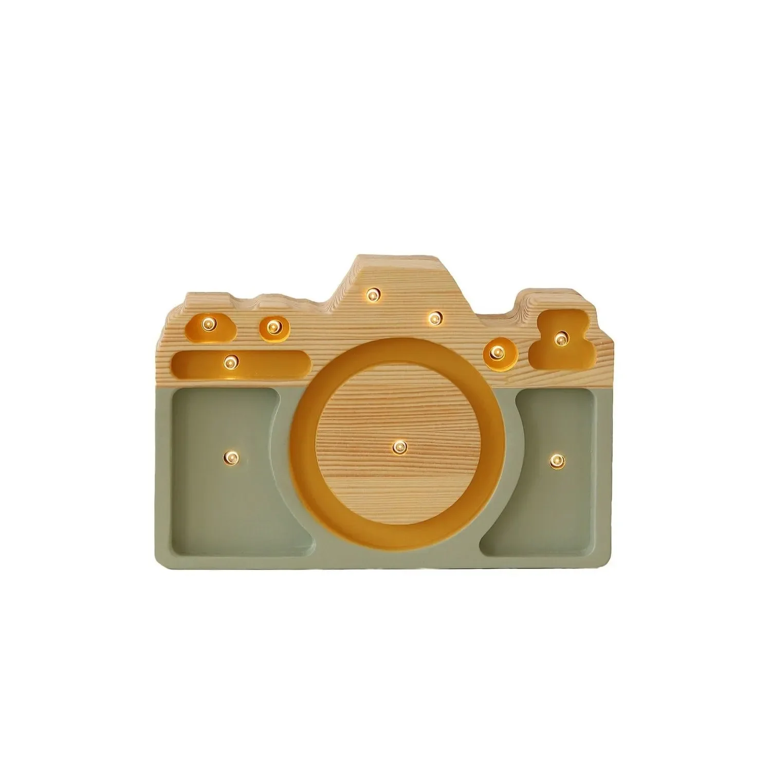 "Little Lights Nachtlicht Kinder, Nachtlampe Minikamera - 100% Kiefernholz natur, Farbe: Khaki heller Senf image"