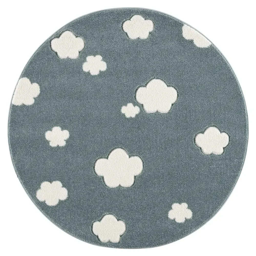 "Livone Teppich rund Wolken mint image"