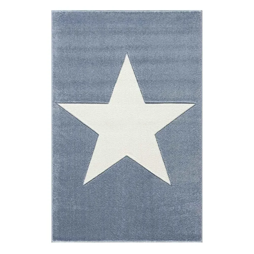 "Livone Kinderteppich Stern weiss auf blau, Teppichgrösse: 120 x 180 cm image"