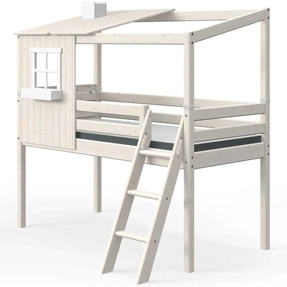 "Flexa halbhohes Bett Haus mit halbem Dach weiss image"