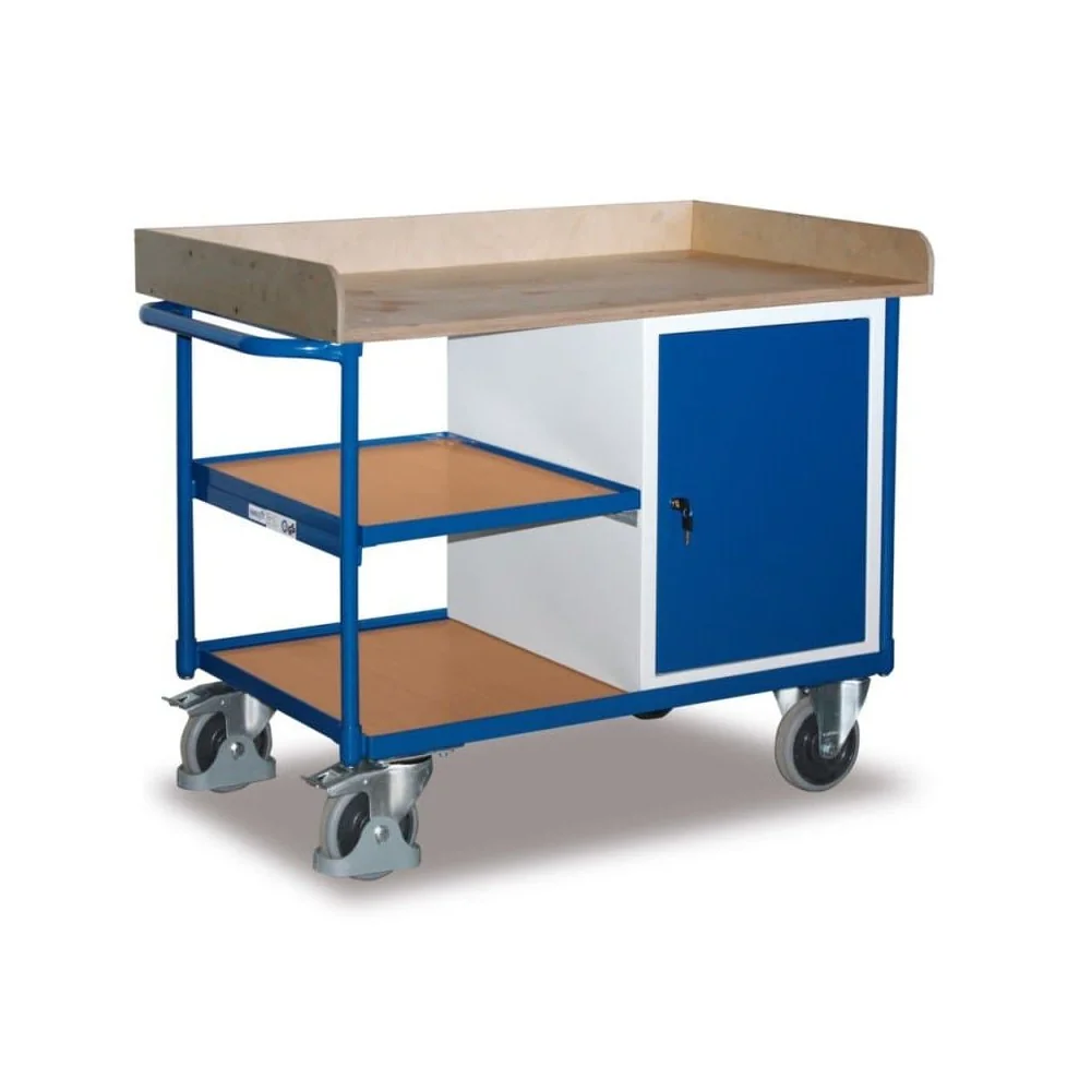 "Werkstattwagen, Werkzeugwagen, mit 3 Ladeflächen, Schrank, EasySTOP, 400 kg Traglast image"