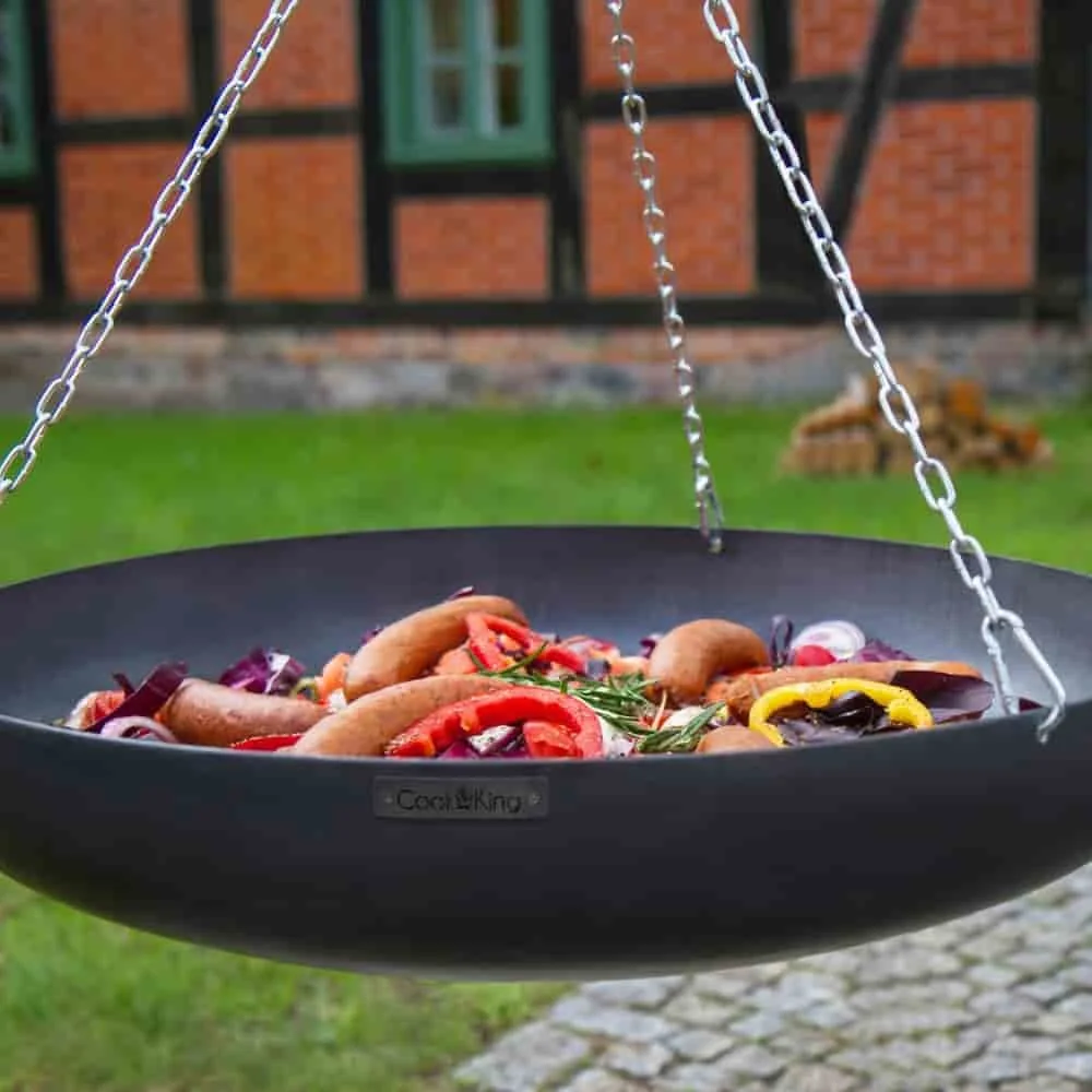 Wok 60 cm, Outdoor Wok Set, Dreibein 200 cm, Grill Dreibein, Naturstahl