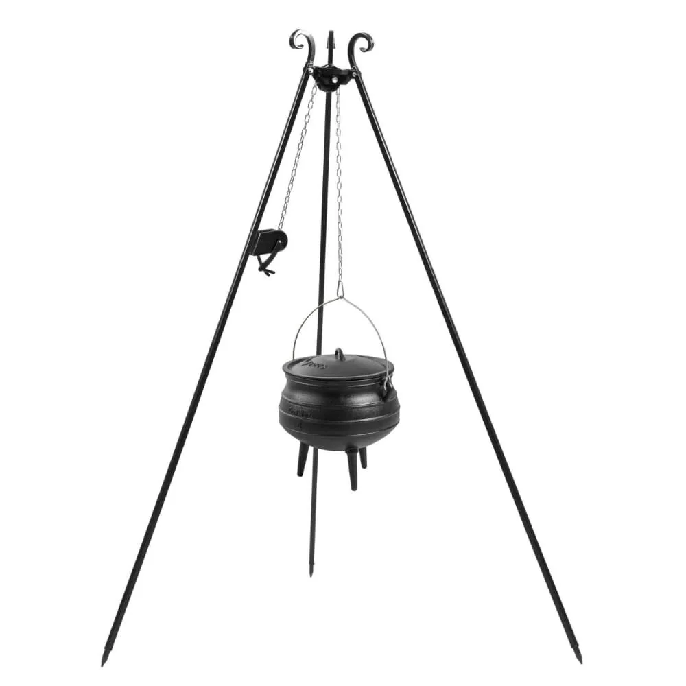 "Gusseisenkessel Set, Dreibein Grill, 6L, mit Kurbel, Feuerkessel image"