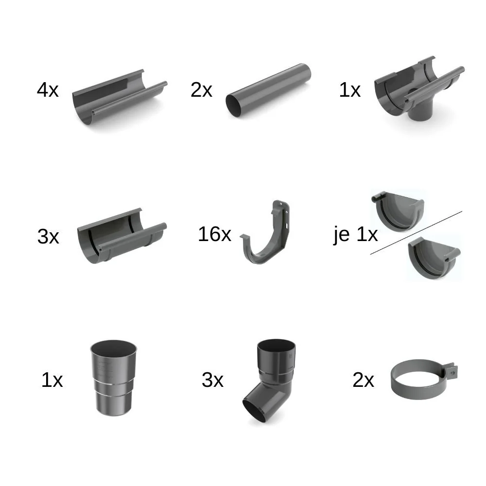 "Regenrinne Set 8m graphit, komplettes Dachrinnen System 100 image"
