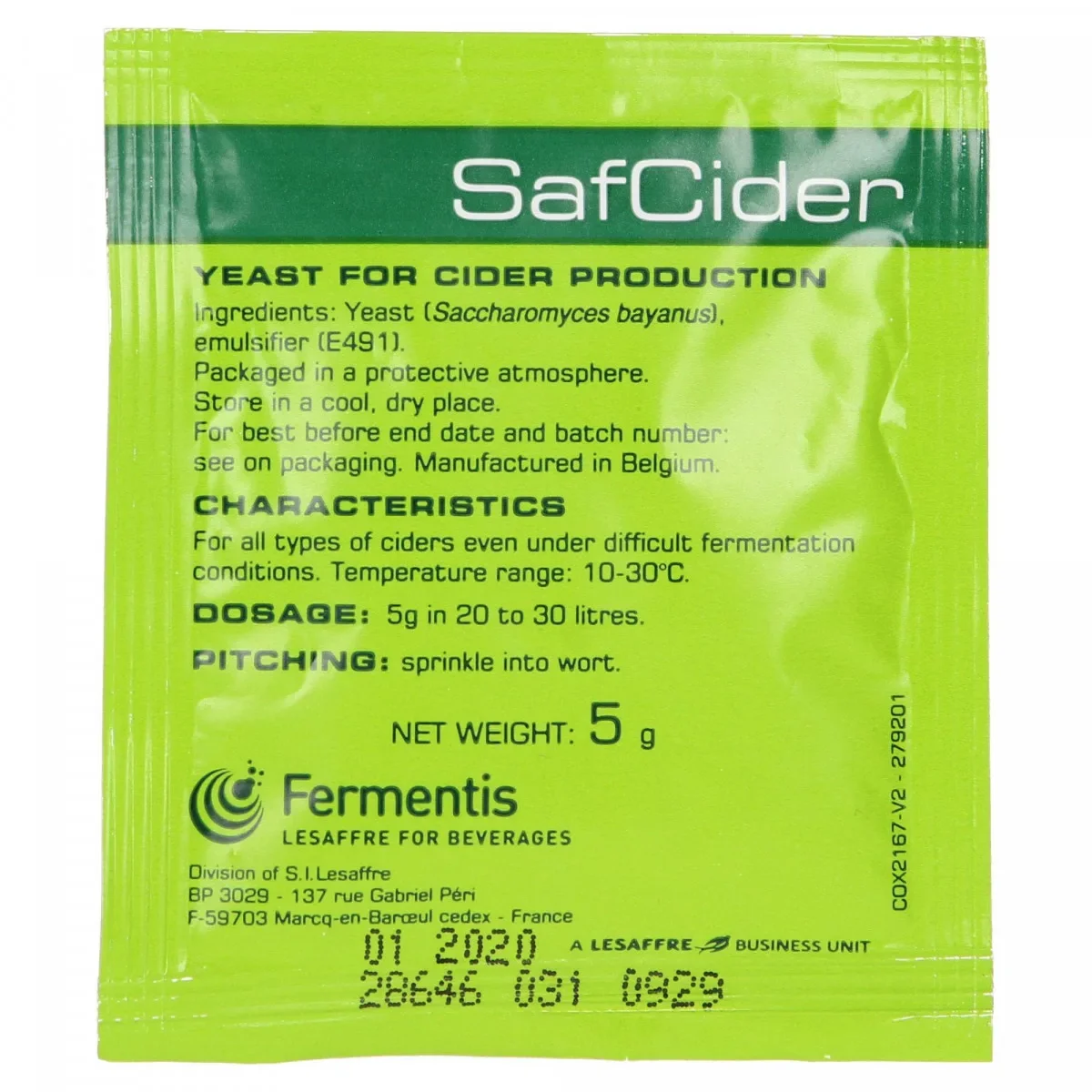 "Trockenhefe, Hefe für Apfelwein, Hefe für cider - Fermentis, SafCider 5g image"