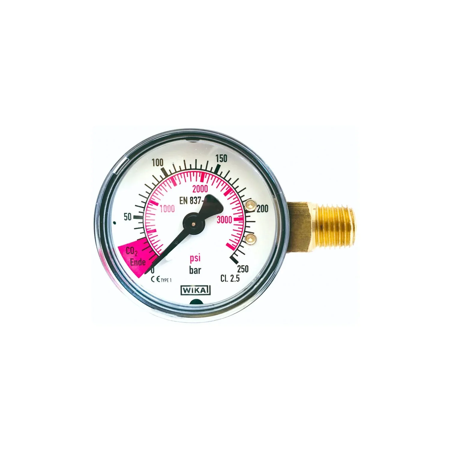 "Inhaltsmanometer mit roten Bereich für CO2-Ende, 1/4" AG image"
