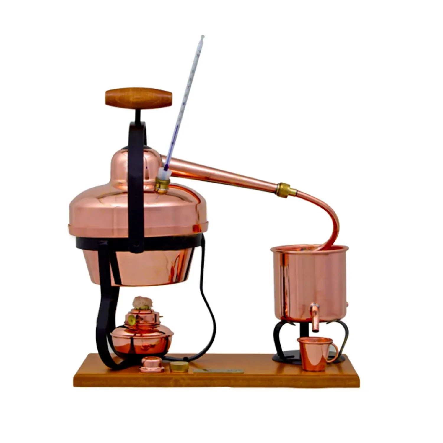 "Destille, Destilliergerät, Destillationsapparatur - mit Spiritusbrenner und Thermometer, 1,25L image"
