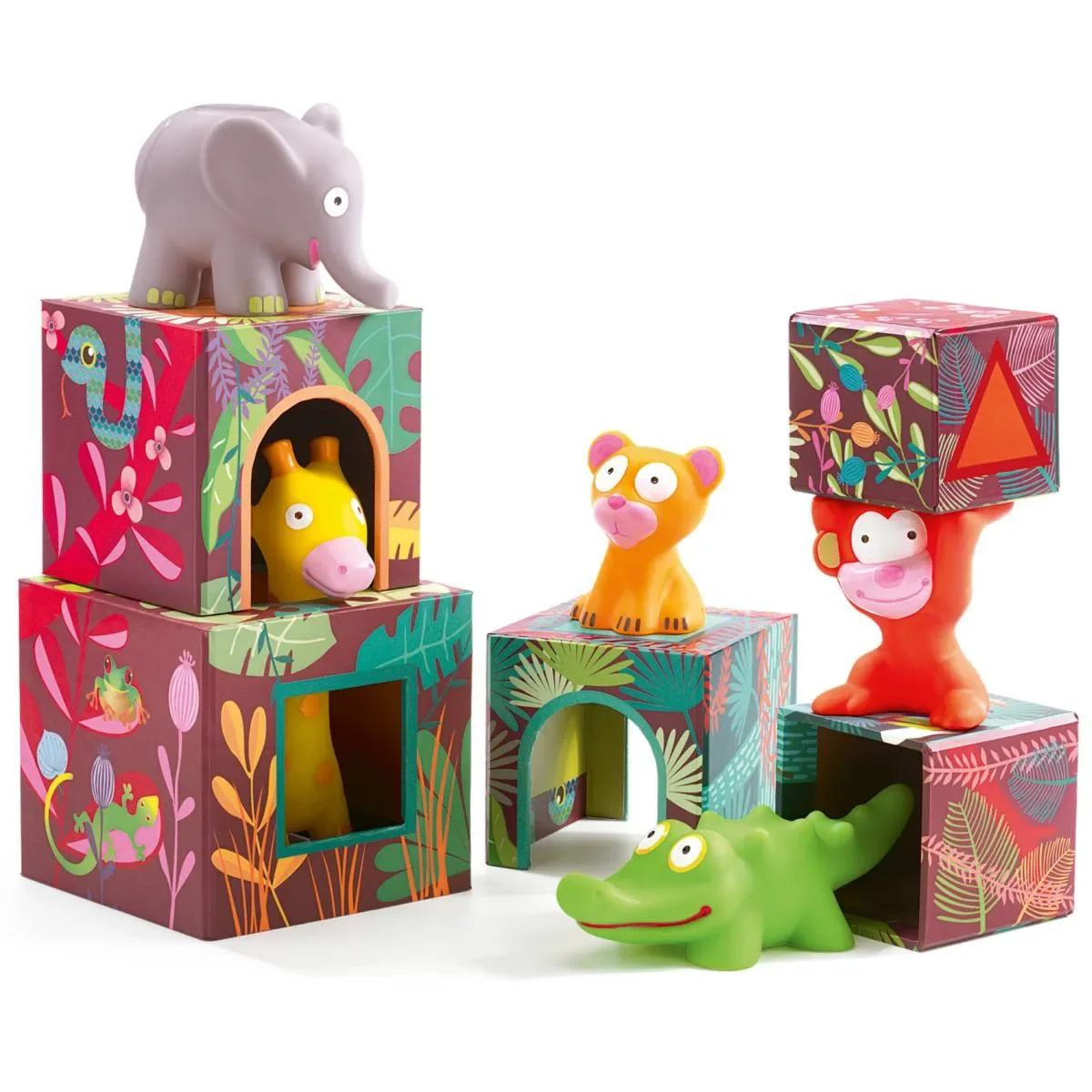 Djeco Kinderspielzeug, Stapelturm, Stapelwürfel - Maxi Topanijungle