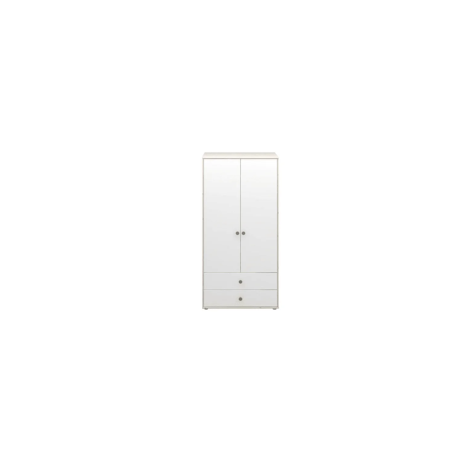 "Flexa Kleiderschrank - Classic, mit 2 Türen und 2 Schubladen, 101,3x202,5 cm, Farbe: Weiß gekalkt / Weiß / Naturgrün image"
