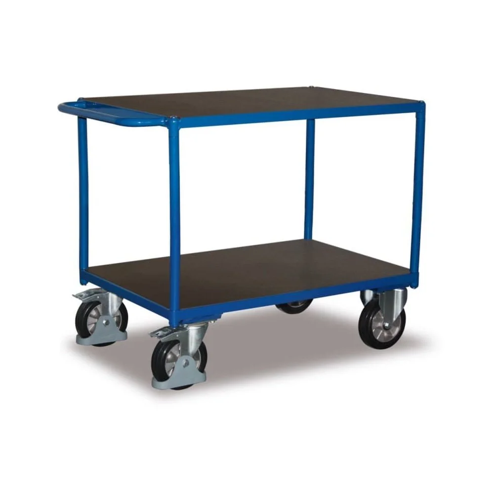 Schwerlast Tischwagen 1000kg, mit 2 Ladeflächen, robuster Werkstattwagen, Stahl, blau