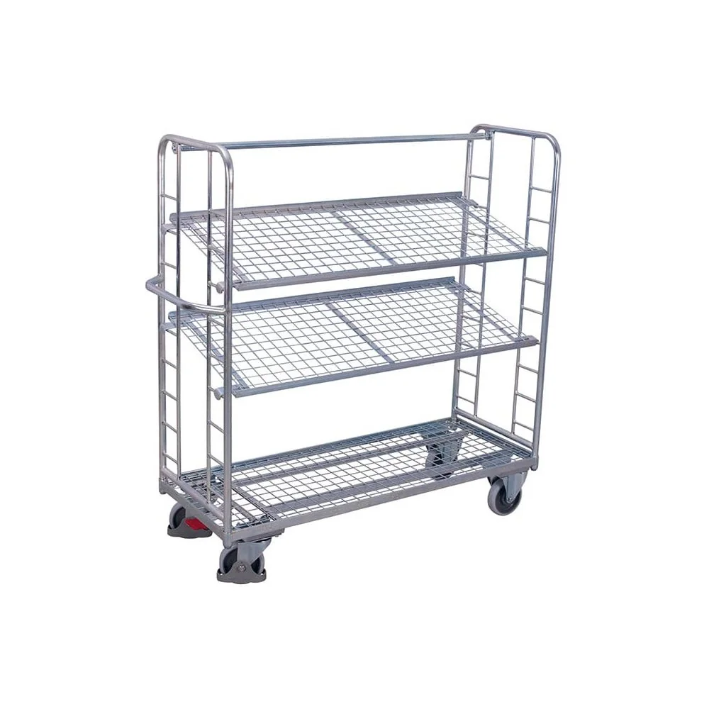 Etagenwagen mit 3 Drahtgitterböden verzinkt 250 kg Traglast Typ M + EasySTOP