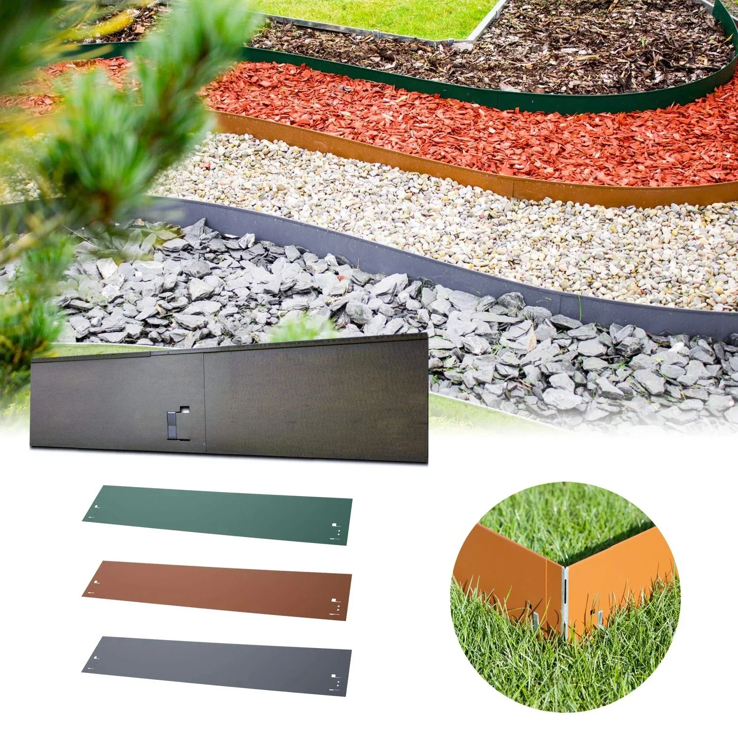 Rasenkanten Metall 18.5 cm x 120 cm | Beeteinfassung | Beetumrandung | Beetbegrenzungen, Color-GS: grün