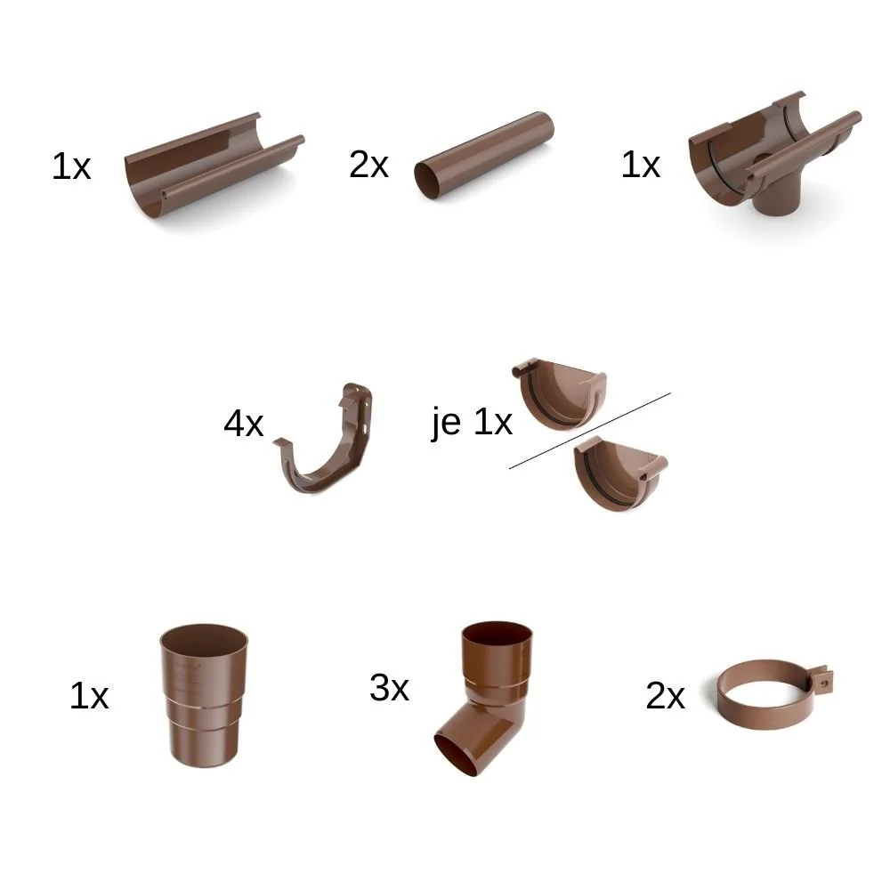 Regenrinne Set 2m braun, Dachrinne Kunststoff, System 125, Dachentwässerung