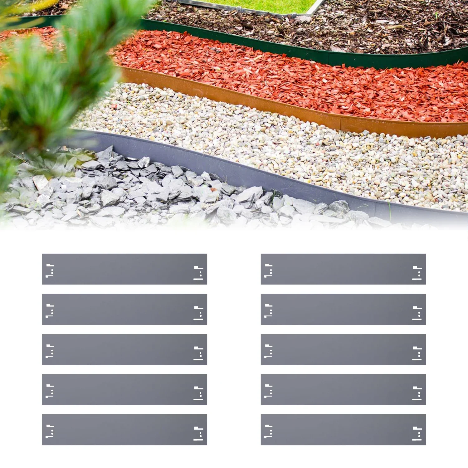 "10er Set Rasenkanten Metall 13.5 cm hoch, 12 m lang | Beeteinfassung | Beetumrandung | Beetbegrenzungen, Color-GS: grau image"