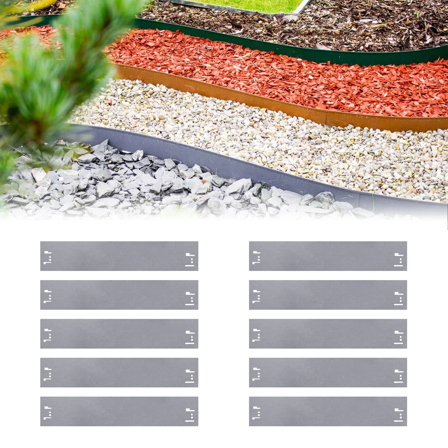 10er Set Rasenkanten Metall 18.5 cm hoch, 12 m lang | Beeteinfassung | Beetumrandung | Beetbegrenzungen, Color-GS: ohne Farbe