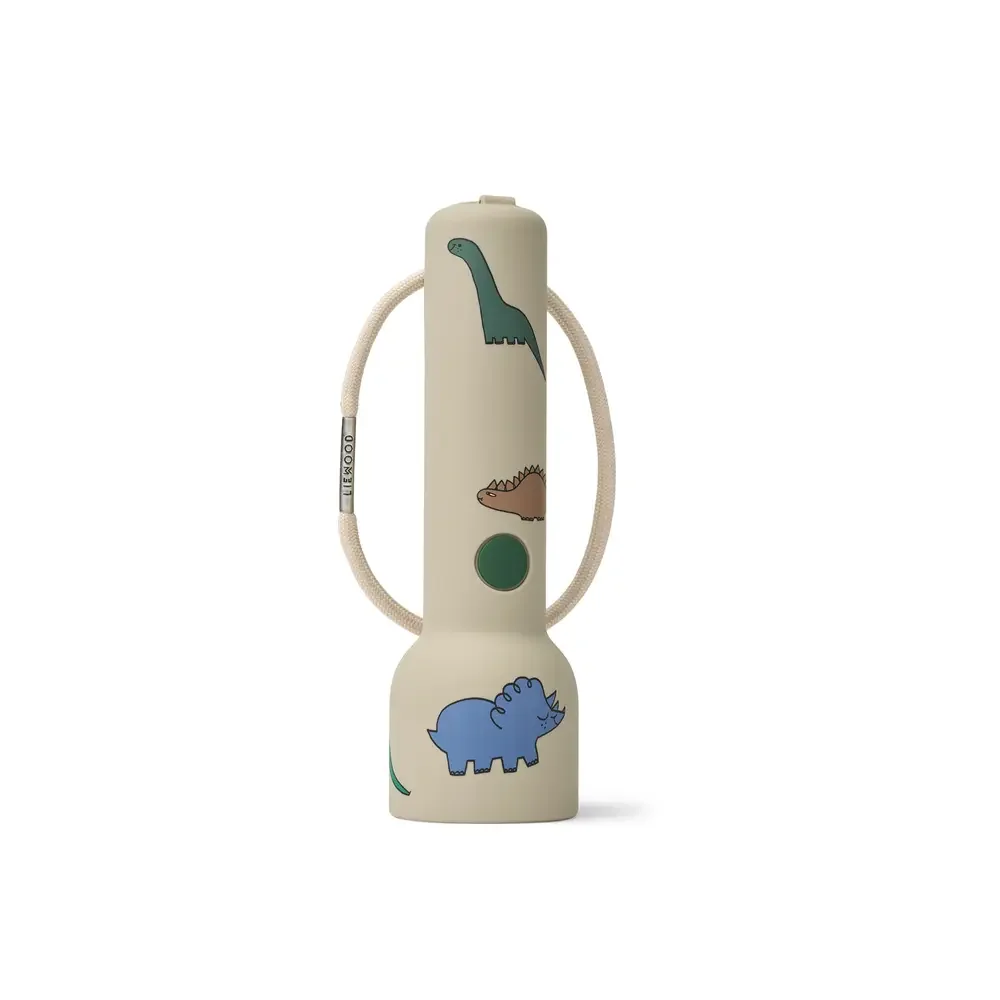 "Liewood Gry Kinder Silikon Taschenlampe - Rutschfeste Spiel- & Erkundungstaschenlampe aus 100 % Silikon, Dinosaurier / Nebel Design image"
