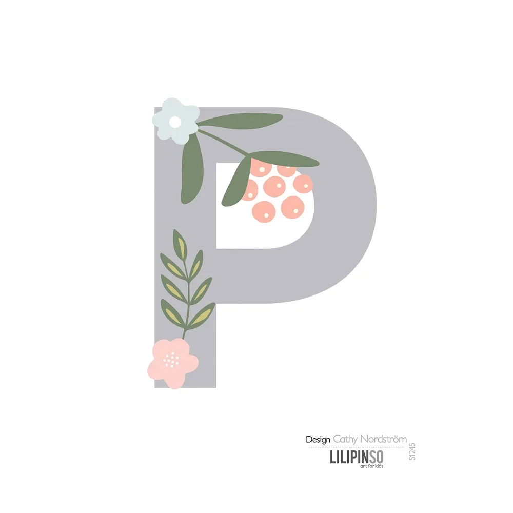 Lilipinso Sticker Buchstabe mit Blüten grau rosa pastell P