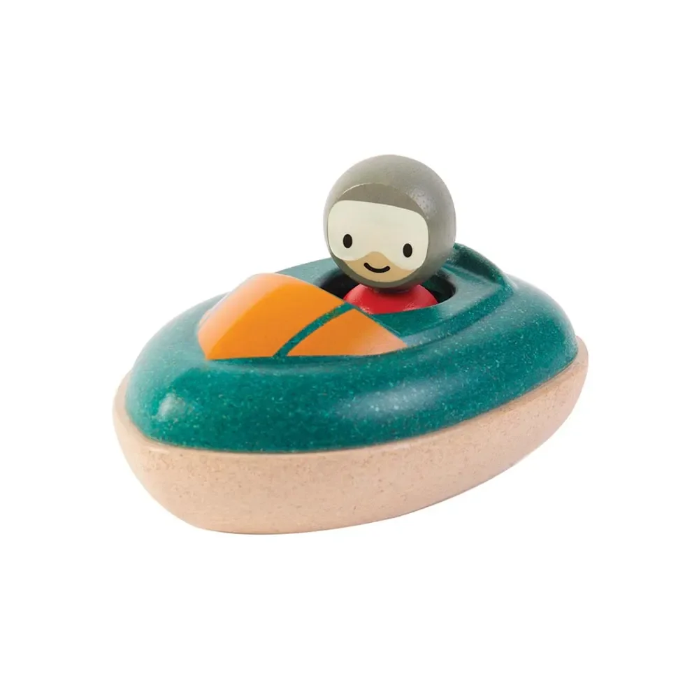 "Plan Toys Badewannen Speed Boot Holz grün image"