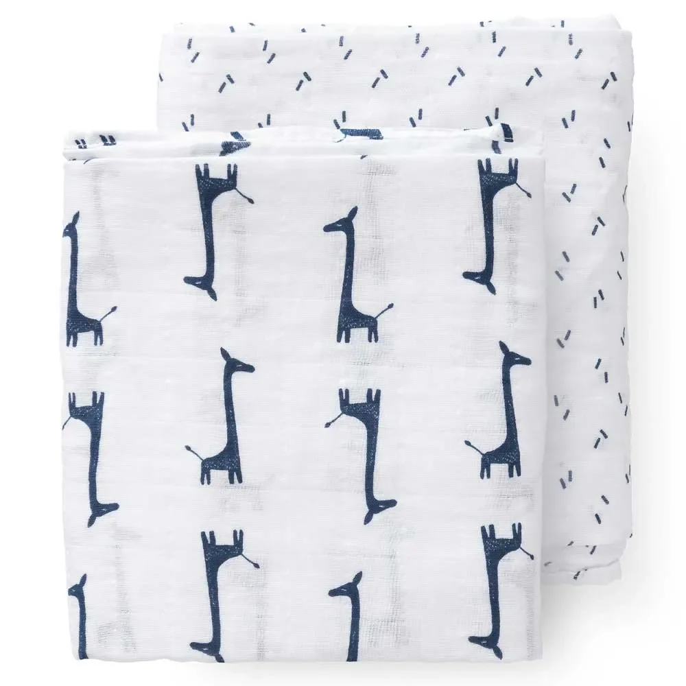 Fresk Mulltuch Swaddle Giraffe blau