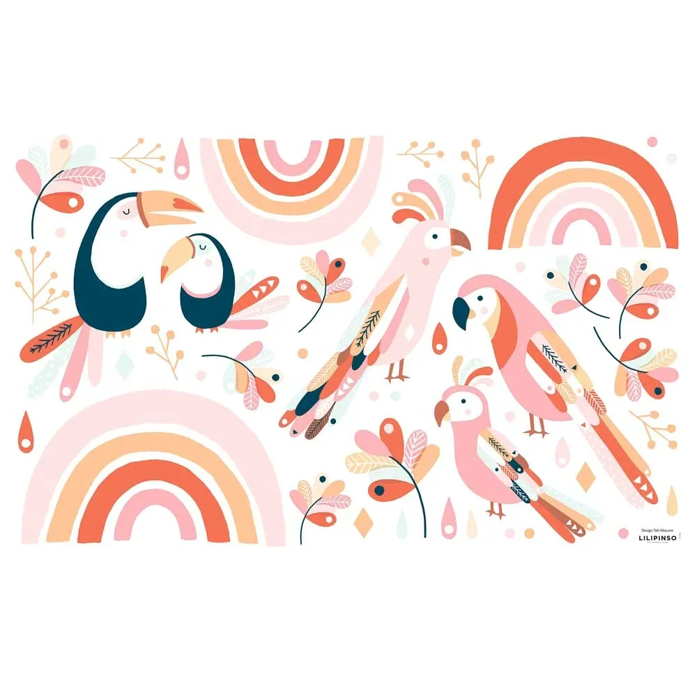 "Lilipinso Wandsticker M Vögel mit Regenbogen rosa pastell image"