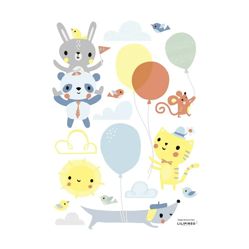 "Lilipinso Wandsticker A3 Fröhliche Tiere mit Ballons mehrfarbig image"