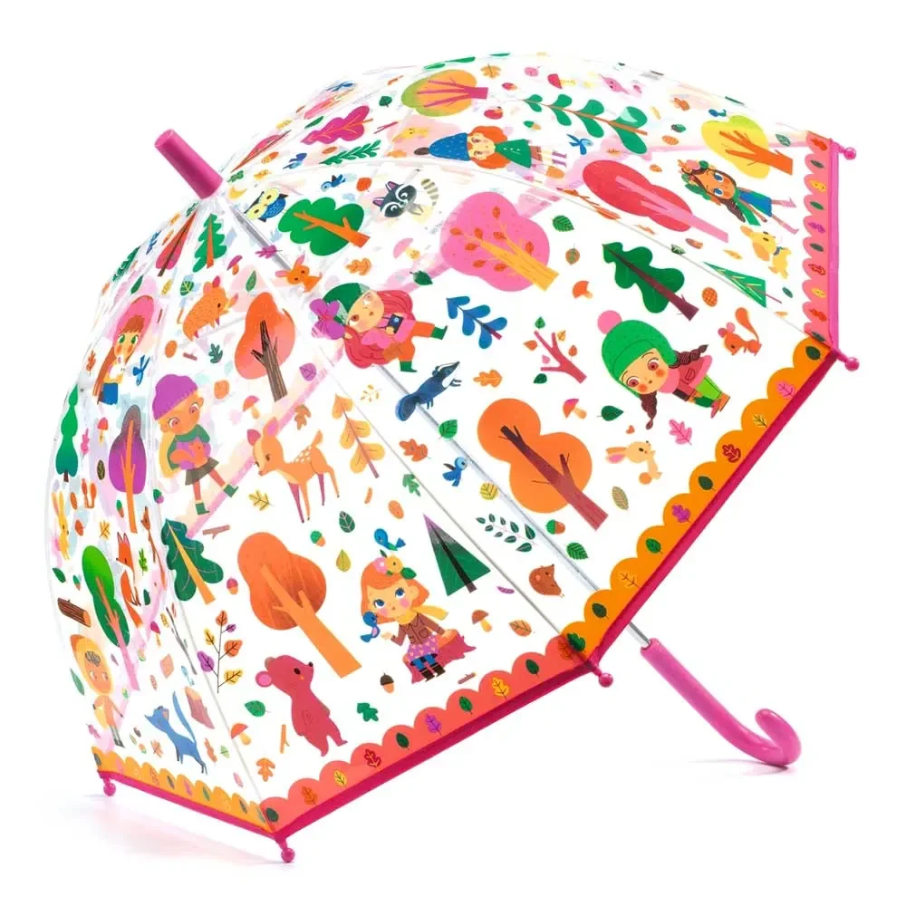 Djeco Kinder Regenschirm Mädchen im Wald pink