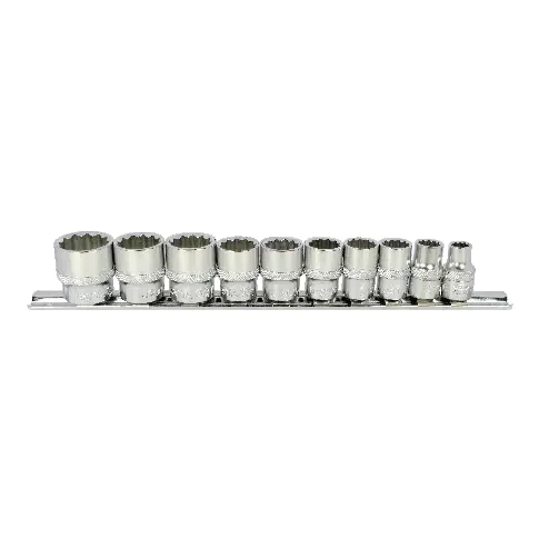 "Stecknuss Set, 3/8 Zoll Industrie, SW 8-22, 12-Kant, Cr-V mit Aufsteckschiene image"